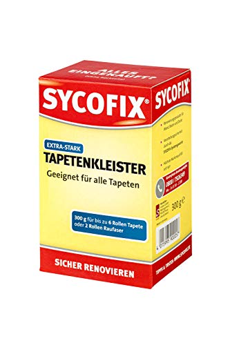 Tapetenkleister Extra-Stark 300 g zur Verklebung von Rauhfaser-,Papier-, Präge-, Struktur-, Vinyl-, Makulatur- und Textiltapeten, für Bürstenauftrag, Tapeziergeräte und Wandklebetechnik von SYCOFIX