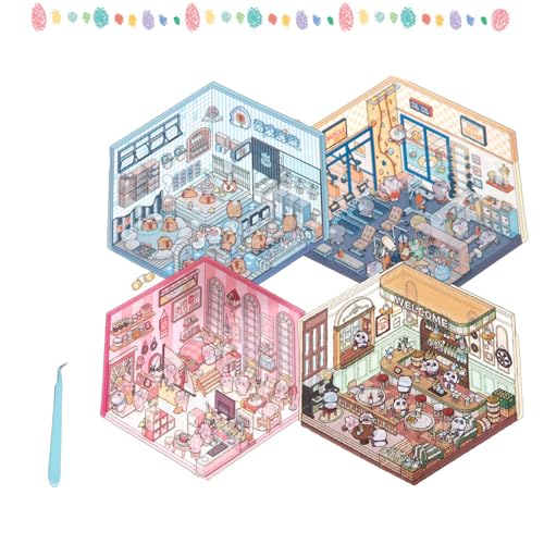 SYDXGD 3D House Sticker Set,4 Sets DIY 3D House Stickers,3D Sticker Scene,Sticker Room,Room Sticker Book,Sticker Book for Adults,Sticker Scene,Suitable for Adults to Relieve Stress (Large) von SYDXGD
