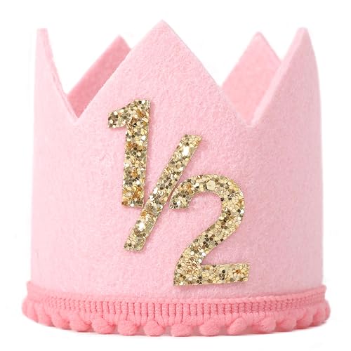 SYESQL Baby Halbgeburtstagskrone, Halbjahreshut, Halbjahres-Krone, Geburtstagskrone für Baby Mädchen/Jungen (Krone Gold Rose Halbjahrestag) von SYESQL