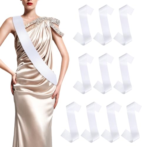 SYEYCW 10 Stück Leere Schärpe, Plain Blank Satin Schärpen, Individuelle Party DIY Bedrucken Accessoire, für Geburtstag, Hochzeit, Bachelorette, Abschluss, Schönheitswettbewerb, Weiße SYEYCW 10 Stück Leere Schärpe, Plain Blank Satin Schärpen, Individuelle Party DIY Bedrucken Accessoire, für Geburtstag, Hochzeit, Bachelorette, Abschluss, Schönheitswettbewerb, Weiße von SYEYCW