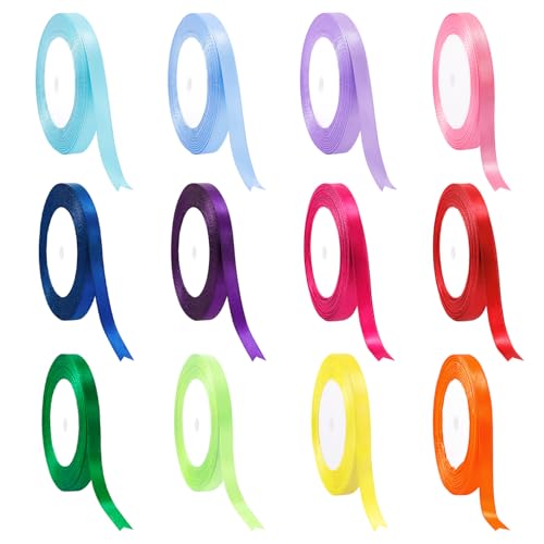 SYEYCW 12 Satinbänder Bunt, Polyester Satinband, 6 mm × 22 m, Schleifenband Seidenband, Dekoband Stoffband Set, für Heimwerkerkunst Handwerk, Geschenk Verpackung, Schleifen, Hochzeitsdekoration SYEYCW 12 Satinbänder Bunt, Polyester Satinband, 6 mm × 22 m, Schleifenband Seidenband, Dekoband Stoffband Set, für Heimwerkerkunst Handwerk, Geschenk Verpackung, Schleifen, Hochzeitsdekoration von SYEYCW
