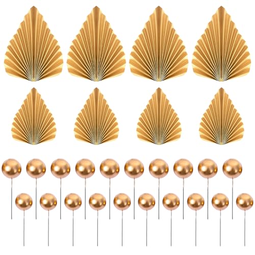 SYEYCW 48 Stück Gold Tortenaufsatz, 8 Stück Papier Palmblatt Fächer Kuchen Dekorationen, 40 Stück Kugeln Kuchenaufsätze, DIY Cake Topper Tortendeko, für Geburtstag, Hochzeit, Party Dekorationen SYEYCW 48 Stück Gold Tortenaufsatz, 8 Stück Papier Palmblatt Fächer Kuchen Dekorationen, 40 Stück Kugeln Kuchenaufsätze, DIY Cake Topper Tortendeko, für Geburtstag, Hochzeit, Party Dekorationen von SYEYCW