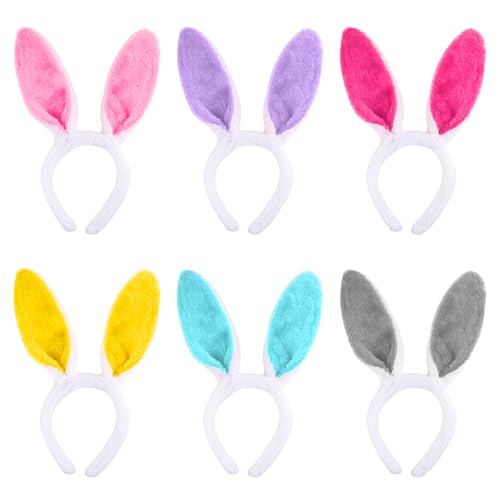 SYEYCW 6 Stück Hasenohren Haarreif, Easter Bunny Ears, Plüsch Kaninchen Ohren Stirnband, Hase Ohren Haarbänder für Erwachsene und Kinder, Plüsch Stirnbänder für Karneval, Ostern Party, Kostüm Cosplay von SYEYCW