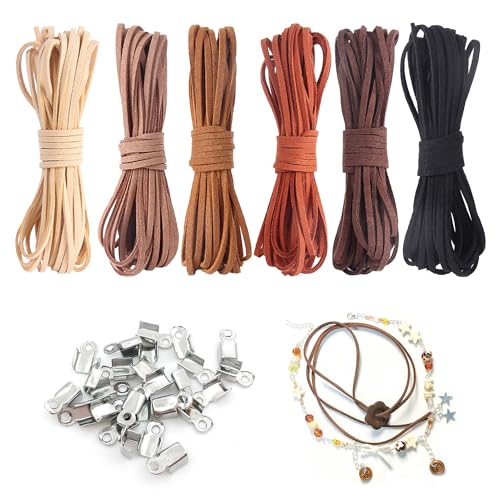 SYEYCW 6 Stück Lederschnur Lederband, 30M x 2.6mm Faux Wildleder Schnur mit 100 Stück Verschluss, Klassik Lederschnüre, für die Herstellung von Armbändern, Halsketten, DIY Kunsthandwerk, 5 Farben SYEYCW 6 Stück Lederschnur Lederband, 30M x 2.6mm Faux Wildleder Schnur mit 100 Stück Verschluss, Klassik Lederschnüre, für die Herstellung von Armbändern, Halsketten, DIY Kunsthandwerk, 5 Farben von SYEYCW