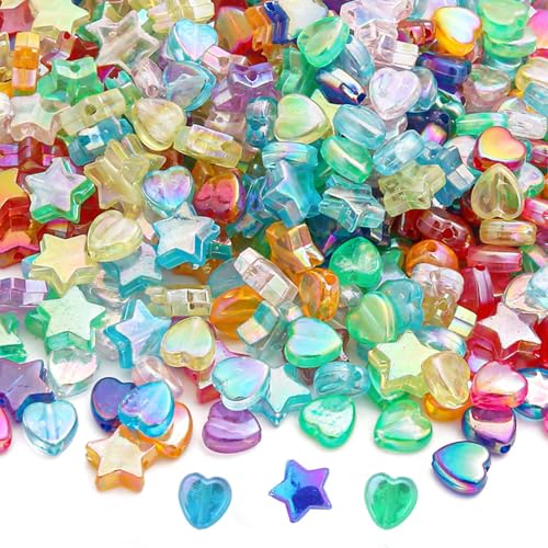 SYEYCW 600 Stück Stern Herz Perlen Set, 300 Stern, 300 Herz, Acryl Farben Bastelperlen, Acryl Herzperlen, für DIY-Schmuckherstellung, Halsketten, Armbänder, Ohrringe, Schlüsselanhänger SYEYCW 600 Stück Stern Herz Perlen Set, 300 Stern, 300 Herz, Acryl Farben Bastelperlen, Acryl Herzperlen, für DIY-Schmuckherstellung, Halsketten, Armbänder, Ohrringe, Schlüsselanhänger von SYEYCW