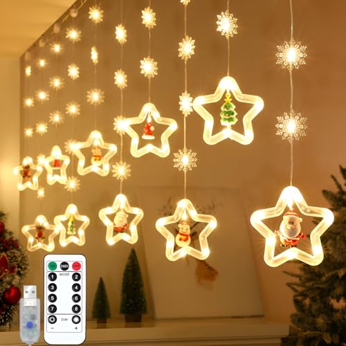 SYFUNLV LED Vorhanglicht,Weihnachtsbeleuchtung Deko,USB-Innenraum-Stimmungslicht mit 3-Mode Fernbedienung einstellbare Helligkeit,für Schlafzimmer,Garten,Party,Hochzeit (Stil 3) von SYFUNLV