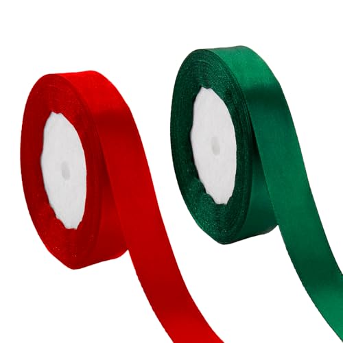 2 Rollen Weihnachten Satinband Geschenkband Breit, Rot und Dunkelgrün, Schleifenband Seidenband Stoffband zum Basteln Geschenkverpackung, 22M x 2CM Geschenkband für Weihnachten Deko Geschenkverpackung 2 Rollen Weihnachten Satinband Geschenkband Breit, Rot und Dunkelgrün, Schleifenband Seidenband Stoffband zum Basteln Geschenkverpackung, 22M x 2CM Geschenkband für Weihnachten Deko Geschenkverpackung von SYHSYC