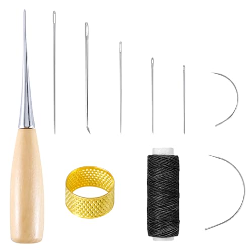 Leder Nähnadeln 10 Stück, Ledernadeln Hand Leder Werkzeug Nähnadeln, Gewachstes Nähgarn Nähset, Gebogene Polsternadeln mit Bohr Ahle, Gewachstem Faden, Nähnadeln Fingerhut für Leder Teppich Reparieren Leder Nähnadeln 10 Stück, Ledernadeln Hand Leder Werkzeug Nähnadeln, Gewachstes Nähgarn Nähset, Gebogene Polsternadeln mit Bohr Ahle, Gewachstem Faden, Nähnadeln Fingerhut für Leder Teppich Reparieren von SYHSYC