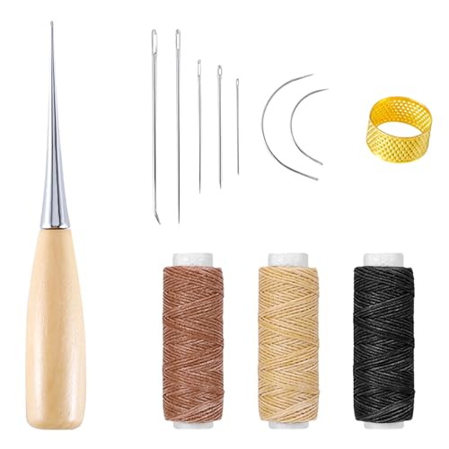 Leder Nähnadeln 12 Stück, Ledernadeln Hand Leder Werkzeug Nähnadeln, Gewachstes Nähgarn Nähset, Gebogene Polsternadeln mit Bohr Ahle, Gewachstem Faden, Nähnadeln Fingerhut für Leder Teppich Reparieren Leder Nähnadeln 12 Stück, Ledernadeln Hand Leder Werkzeug Nähnadeln, Gewachstes Nähgarn Nähset, Gebogene Polsternadeln mit Bohr Ahle, Gewachstem Faden, Nähnadeln Fingerhut für Leder Teppich Reparieren von SYHSYC