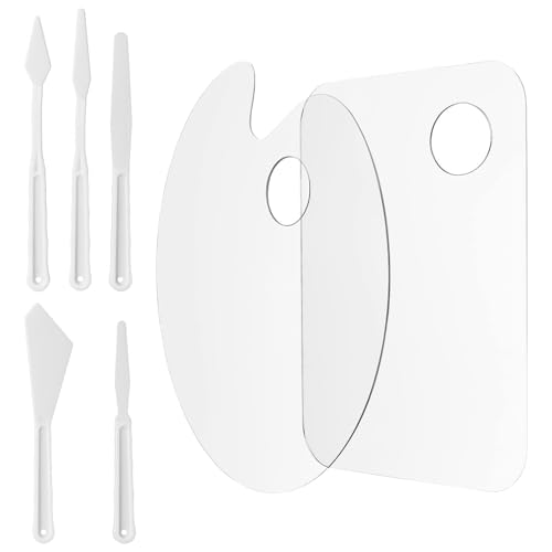 Malpalette Klare Acryl 2 Stück Mischpalette Acrylfarben Oval und Quadratisch groß 20 cm × 30 cm, 5 Pcs Kunststoff Malmesser Malspachtel Set für DIY Kunsthandwerk Malerei, DIY, Schule & Hobby von SYHSYC