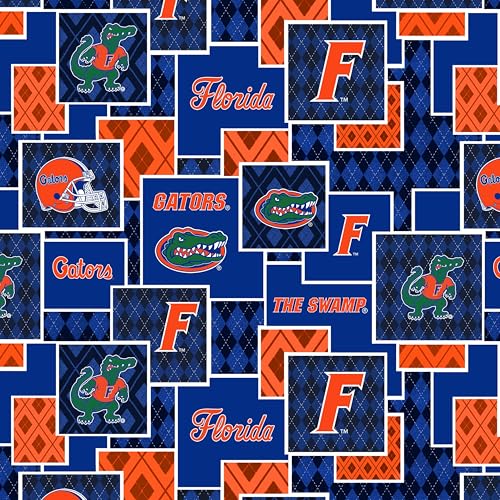 Offiziell lizenzierter Baumwoll-Steppstoff der Universität von Florida, Florida Gators Argyle-Boxen, Baumwollstoff, Meterware von SYKEL ENTERPRISES