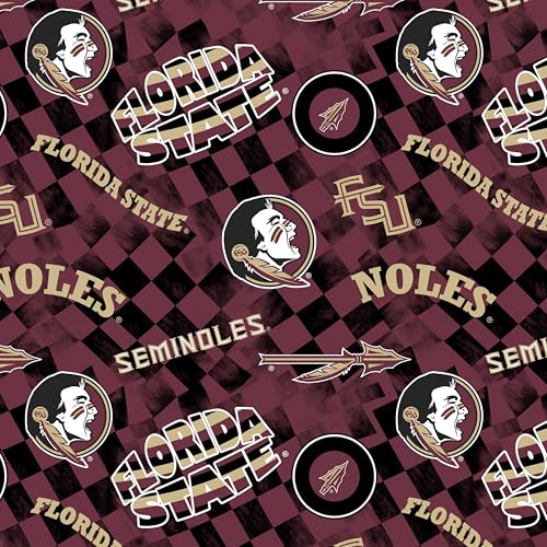 Offiziell lizenzierter Florida State University Baumwoll-Steppstoff, FSU Seminoles Karo, Allover-Baumwollstoff, Meterware von SYKEL ENTERPRISES