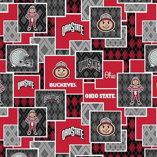 Offiziell lizenzierter Ohio State University Baumwoll-Steppstoff, Ohio State Buckeyes Argyle-Boxen, Baumwollstoff, Meterware von SYKEL ENTERPRISES