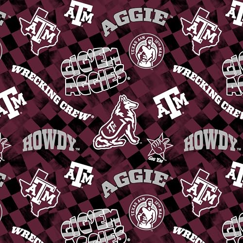 Offiziell lizenziertes Texas A&M Baumwoll-Steppstoff, texas A und M Aggies kariert, Allover-Baumwollstoff, Meterware von SYKEL ENTERPRISES