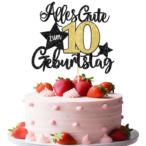 1 Stück 10 Tortendeko Alles Gute zum Geburtstag 10 Kuchen Deko Happy 10th Birthday Cake Topper 10 Jahre Geburtstag Kuchendeko für Jungen Mädchen 10th Geburtstag Party Kuchen Dekorationen Schwarz Gold von SYKYCTCY