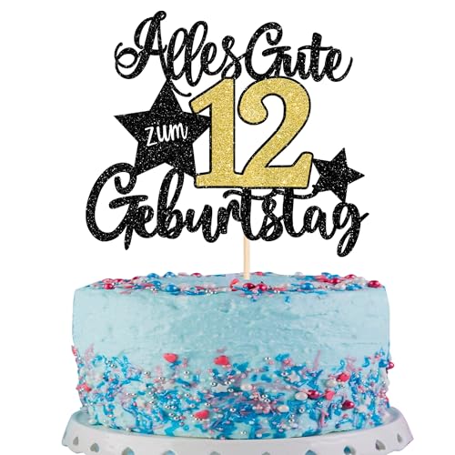 1 Stück Alles Gute zum 12. Geburtstag Tortendeko - Happy Birthday Cake Topper für 12 Jahre - Kuchendeko für Frauen Männer Party Dekorationen von SYKYCTCY