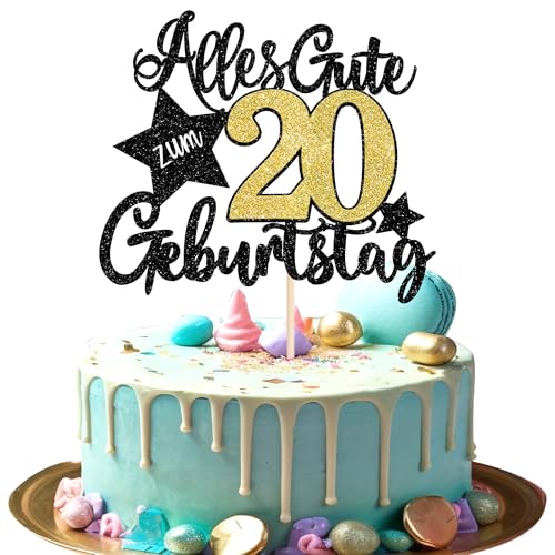 1 Stück 20 Geburtstag Tortendeko Alles Gute zum Geburtstag 20 Kuchen Topper Happy 20th Birthday Kuchen Deko 20 Jahre Cake Topper für Frauen Männer arty Dekorationen von SYKYCTCY