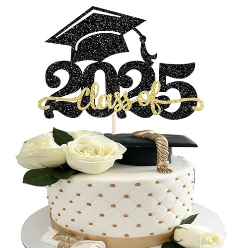 1 Stück 2025 Abschluss Tortendeko, Graduation Cupcake Toppers Graduation Cake Decorations Cake Topper für Abschluss Party Schwarz von SYKYCTCY