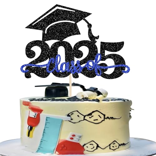 1 Stück 2024 Abschluss Tortendeko Glitzer 2024 Graduation Kuchen Deko Graduierung Kappe Tortendekoration Cake Topper für 2024 Schule Abschluss Party Schwarz Blau von SYKYCTCY