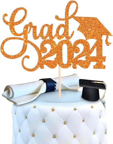 1 Stück 2024 Abschluss Tortendeko Glitzer Grad 2024 Kuchen Deko Graduation Grade Cap Cake Decorations für 2024 Abschluss Party Kuchen Dekoration Orange von SYKYCTCY