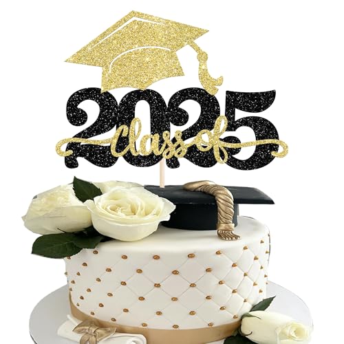 1 Stück 2025 Abschluss Tortendeko, Graduation Cupcake Toppers Graduation Cake Decorations Cake Topper für Abschluss Party Gold von SYKYCTCY