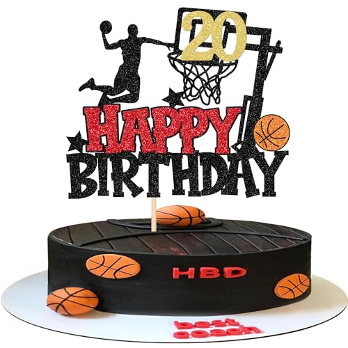 1 Stück 20th Basketball Tortendeko Basketball Thema Geburtstag Cake Topper Player Slam Dunk Basketball Kuchen Deko für Basketball Sport Thema 20th Geburtstag Party Kuchen Dekorationen von SYKYCTCY