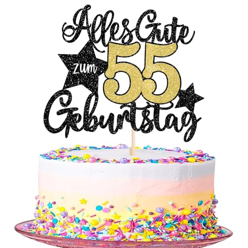 1 Stück 55 Alles Gute Zum Geburtstag Tortendeko - 55th Kuchen Deko Happy Birthday Cake Topper - 55 Jahre Kuchendeko für Frauen Männer Party Dekorationen von SYKYCTCY