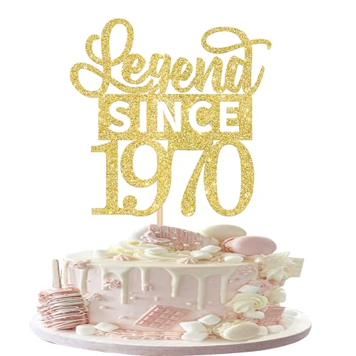 1 Stück Aufschrift "Legend Since 1970" Tortendeko Glitter Alles Gute zum Geburtstag 55. Kuchen Deko für 55 Fabulous Prost auf 55th Jahrestag Party Kuchen Dekorationen Gold von SYKYCTCY