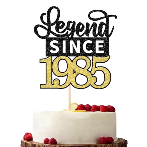 1 Stück Aufschrift "Legend Since 1985" Tortendeko Glitter Alles Gute zum Geburtstag 40. Kuchen Deko für 40 Fabulous Prost auf 40th Geburtstag Jahrestag Party Kuchen Dekorationen Schwarz Gold von SYKYCTCY