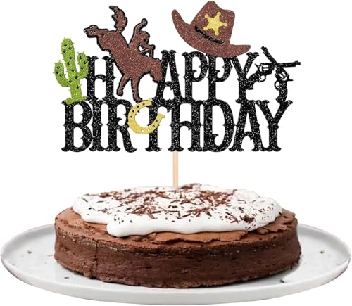 1 Stück Cowboy Happy Birthday Cake Topper Glitzer Hut Hufeisen Tortendeko Kaktuswaffe Kuchen Deko für Western Cowboy Thema Baby Dusche Kinder Geburtstag Party Kuchen Dekorationen Schwarz Braun 1 Stück Cowboy Happy Birthday Cake Topper Glitzer Hut Hufeisen Tortendeko Kaktuswaffe Kuchen Deko für Western Cowboy Thema Baby Dusche Kinder Geburtstag Party Kuchen Dekorationen Schwarz Braun von SYKYCTCY