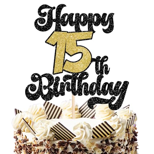 1 Stück Happy 15th Birthday Tortendeko Glitzer 15 Fabelhaft Kuchen Deko Geburtstag Zeichen Cake Topper für 15th Geburtstag Party Kuchen Dekorationen Schwarz Gold 1 Stück Happy 15th Birthday Tortendeko Glitzer 15 Fabelhaft Kuchen Deko Geburtstag Zeichen Cake Topper für 15th Geburtstag Party Kuchen Dekorationen Schwarz Gold von SYKYCTCY
