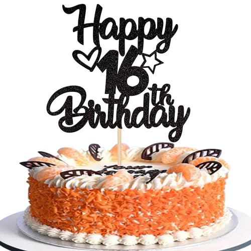 1 Stück Happy 16th Birthday Cake Topper Heart Star 16 Fabulous Tortendeko Prost auf 16 Jahre alt neunzig fabelhafte Tortendekorationen 16 Geburtstag Party Kuchen Dekoendeko schwarz von SYKYCTCY