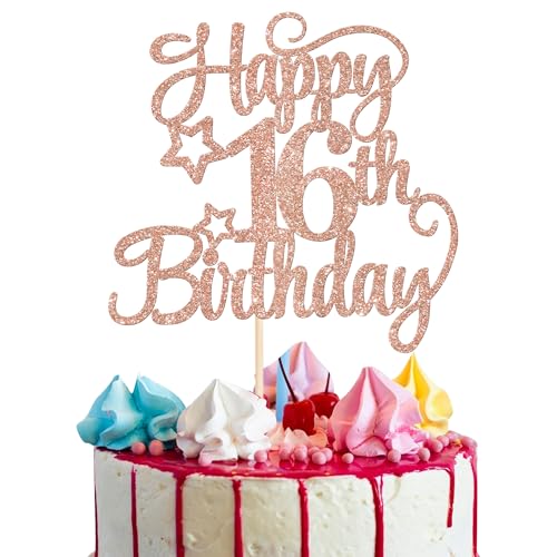 1 Stück Happy 16th Birthday Tortendeko Teenager 16th Fabelhaftes Prost auf 16 Jahre Kuchen Deko mit Glitzer Stern für 16. Geburtstag Jahrestag Party Torte Dekoration Rosegold 1 Stück Happy 16th Birthday Tortendeko Teenager 16th Fabelhaftes Prost auf 16 Jahre Kuchen Deko mit Glitzer Stern für 16. Geburtstag Jahrestag Party Torte Dekoration Rosegold von SYKYCTCY