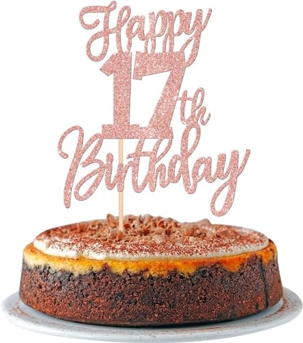 1 Stück Happy 17th Birthday Tortendeko Glitzer Prost auf 17 Jahre Geburtstag Kuchen Deko Sweet 17 Cake Topper für Happy 17th Birthday Theme Party Kuchen Dekoendeko Rosegold von SYKYCTCY