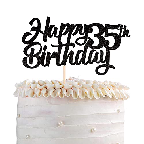 1 Stück Happy 35th Birthday Cake Topper Glitter 35 Geburtstag Tortendeko Prost auf 35 Jahre alt fünfunddreißig fabelhafte Tortendekorationen 35 Geburtstag Party Kuchen Dekoendeko Schwarz von SYKYCTCY