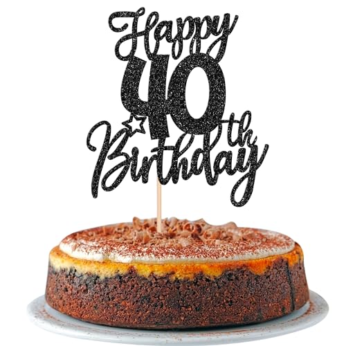 1 Stück Happy 40th Birthday Tortendeko Glitzer Prost auf 40 Jahre Geburtstag Kuchen Deko 40 Fabulous Cake Topper für Happy 40th Birthday Theme Party Kuchen Dekoendeko Schwarz von SYKYCTCY