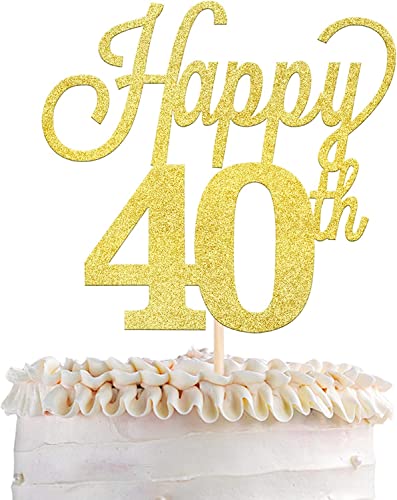 1 Stück Happy 40th Tortendeko Glitzer Number 40 Geburtstag Kuchen Deko Forty Torten Dekorationen für Cheers to 40 Jahre alt Geburtstag Hochzeit Jahrestag Party Gold von SYKYCTCY