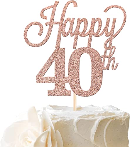 1 Stück Happy 40th Tortendeko Glitzer Number 40 Geburtstag Kuchen Deko Forty Torten Dekorationen für Cheers to 40 Jahre alt Geburtstag Hochzeit Jahrestag Party Rosegold von SYKYCTCY