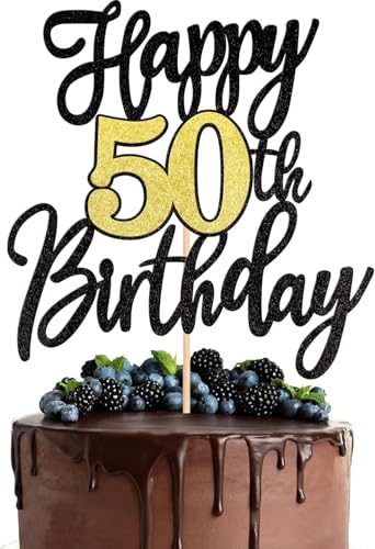 1 Stück Happy 50th Birthday Cake Topper Glitzer Schwarz Gold Prost auf 50 Jahre Tortendeko 50 Fabelhaft Kuchen Deko für Happy 50th Geburtstag Jahrestag Party Kuchen Dekoration 1 Stück Happy 50th Birthday Cake Topper Glitzer Schwarz Gold Prost auf 50 Jahre Tortendeko 50 Fabelhaft Kuchen Deko für Happy 50th Geburtstag Jahrestag Party Kuchen Dekoration von SYKYCTCY