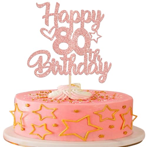 1 Stück Happy 80th Birthday Cake Topper Glitter Heart Star 80 Fabulous Tortendeko Prost auf 80 Jahre alt neunzig fabelhafte Tortendekorationen 80 Geburtstag Party Kuchen Dekoendeko Roségold von SYKYCTCY