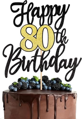 1 Stück Happy 80th Birthday Cake Topper Glitzer Schwarz Gold Prost auf 80 Jahre Tortendeko 80 Fabelhaft Kuchen Deko für Happy 80th Geburtstag Jahrestag Party Kuchen Dekoration 1 Stück Happy 80th Birthday Cake Topper Glitzer Schwarz Gold Prost auf 80 Jahre Tortendeko 80 Fabelhaft Kuchen Deko für Happy 80th Geburtstag Jahrestag Party Kuchen Dekoration von SYKYCTCY