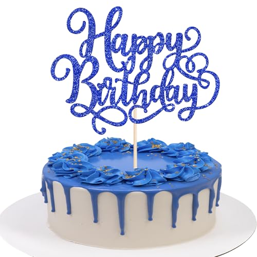 1 Stück Happy Birthday Cake Topper Glitzer Geburtstag Tortendeko Gute zum Geburtstag Kuchen Deko für Geburtstag Jahrestag Thema Party Kuchen Dekorationen Blau von SYKYCTCY