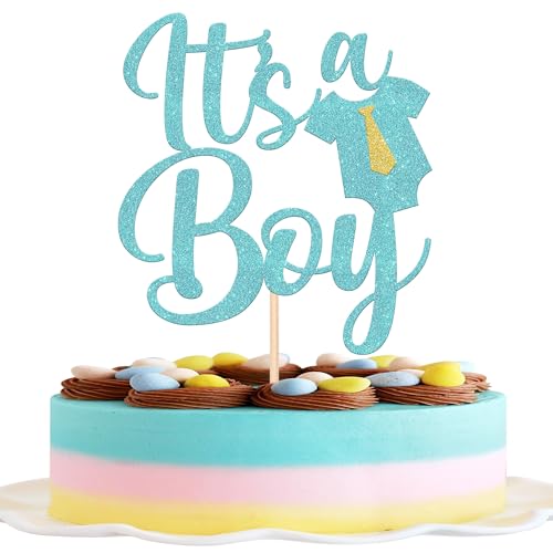 1 Stück It’s a Boy Cake Topper Glitzer Junge Tortendeko Enthüllung des Geschlechts Kuchen Deko für Baby Dusche Junge Geburtstag Party Kuchen Dekoratio Hellblau von SYKYCTCY
