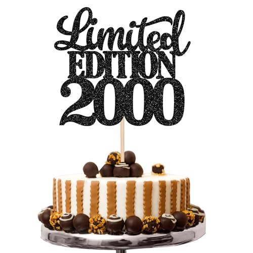 1 Stück Limited Edition 2000 Cake Topper Glitzer 25th Geburtstag Tortendeko Prost auf 25 Jahre 25 & Fabelhaft Kuchen Deko für Männer und Frauen Geburtstag Party Kuchen Dekoration Schwarz von SYKYCTCY