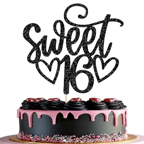 1 Stück Sweet 16 Cake Topper Glitzer Teenager 16th Kuchen Deko Prost bis 16 Tortendeko für Prost auf 16th Thema Geburtstag Jahrestag Party Kuchen Dekorationen Schwarz 1 Stück Sweet 16 Cake Topper Glitzer Teenager 16th Kuchen Deko Prost bis 16 Tortendeko für Prost auf 16th Thema Geburtstag Jahrestag Party Kuchen Dekorationen Schwarz von SYKYCTCY