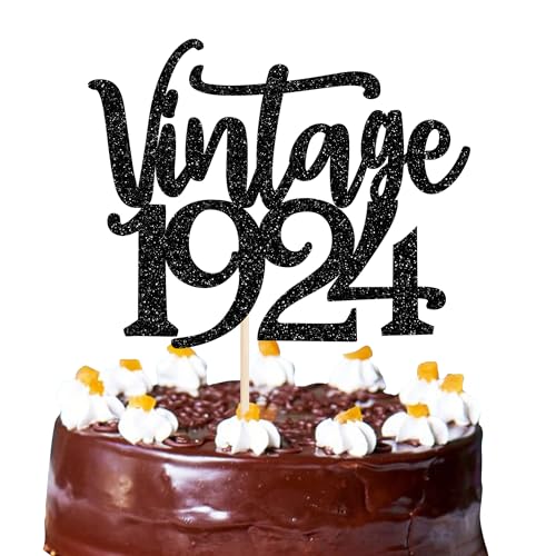 1 Stück Vintage 1924 Tortendeko Hundert Awesome Since 1924 Kuchen Deko Happy 100 Fabulous 1924 Cake Topper für 100th Geburtstag Hochzeit Jahrestag Party Torten Dekorationen Schwarz von SYKYCTCY