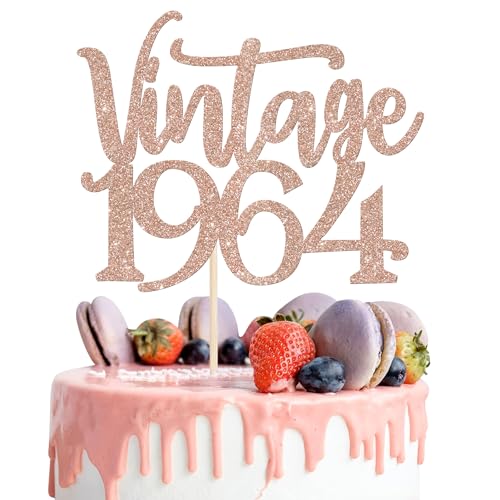 1 Stück Vintage 1964 Tortendeko Sechzig Awesome Since 1964 Kuchen Deko Happy 60 Fabulous 1964 Cake Topper für 60th Geburtstag Hochzeit Jahrestag Party Torten Dekorationen Rosegold von SYKYCTCY