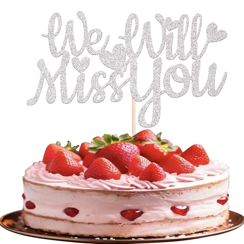 1 Stück We Will Miss You Tortendeko Glitzer Love Heart Kuchen Deko Good Luck Cake Pick für Retirement Theme Going Away Party Torten Dekorationen Silber 1 Stück We Will Miss You Tortendeko Glitzer Love Heart Kuchen Deko Good Luck Cake Pick für Retirement Theme Going Away Party Torten Dekorationen Silber von SYKYCTCY