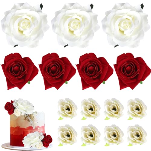 10 Stück Boho Blume Tortendeko Sets 3D DIY Rosen Cake Toppers Künstliche Blume Kuchen Deko Wiederverwendbar Rosenblüten Kuchen Dkorationen für Baby Dusche Hochzeit Geburtstag Party Weiß Rot 10 Stück Boho Blume Tortendeko Sets 3D DIY Rosen Cake Toppers Künstliche Blume Kuchen Deko Wiederverwendbar Rosenblüten Kuchen Dkorationen für Baby Dusche Hochzeit Geburtstag Party Weiß Rot von SYKYCTCY