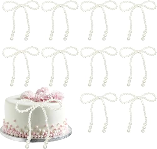 12 Stück Perlen Schleife Tortendeko Perlen Blumen Wrapping Kuchen Deko Dots Schleifenknoten Cake Toppers für Bow Thema Geburtstag Hochzeit Baby Dusche Party Kuchen Dekoration Weiß von SYKYCTCY
